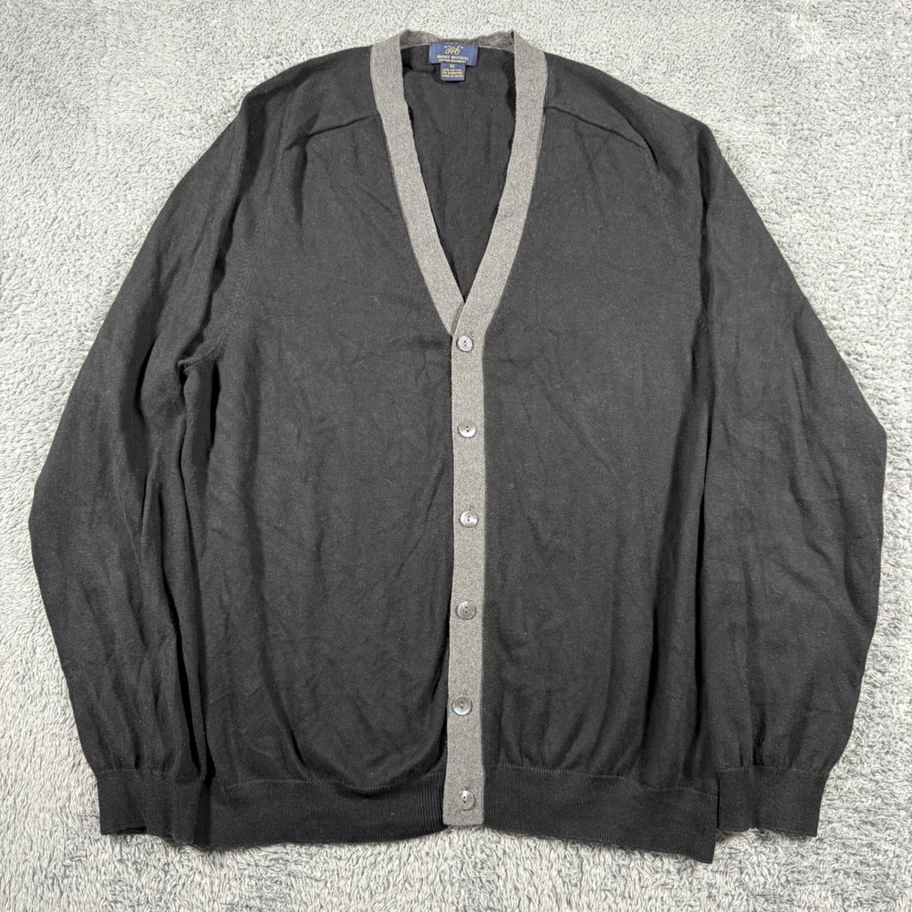 Brooks Brothers Cardigan Mens XL Black Gray Cotton Cashmere Button Front Sweater